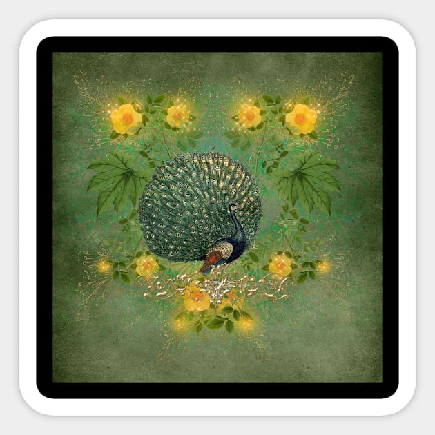 Wonderful peacock with flowers Sticker by Nicky2342